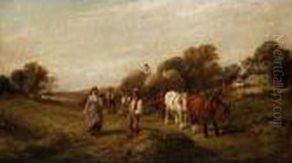 Haymaking Oil Painting by Edwin Long Meadows