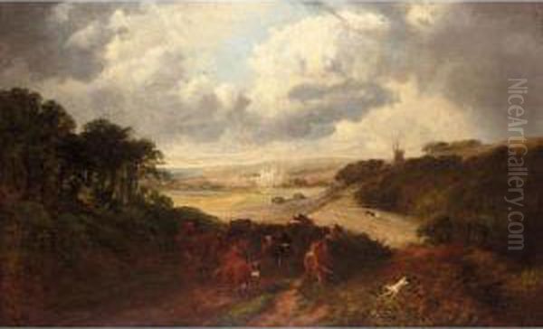 Extensive Landscape With Canterbury In The Distance Oil Painting by Edwin Long Meadows