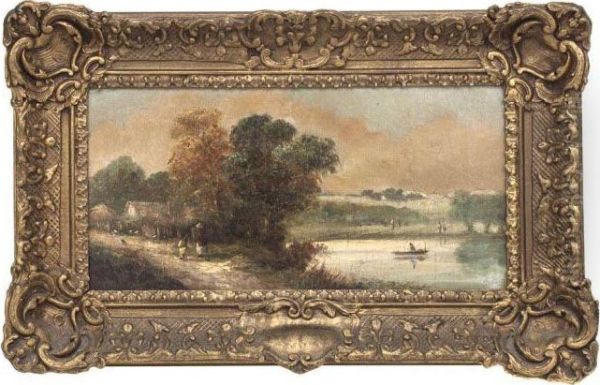 Lake Scene Oil Painting by James Edwin Meadows