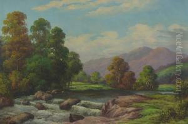 Summer California Landscape With Stream And Small Waterfall Oil Painting by Robert Mitchell Meadows