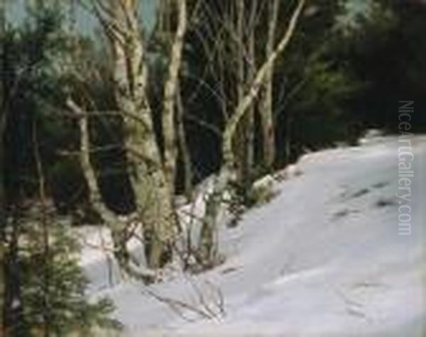 ''the White Birches-a Winter Study'' Oil Painting by Robert Mitchell Meadows