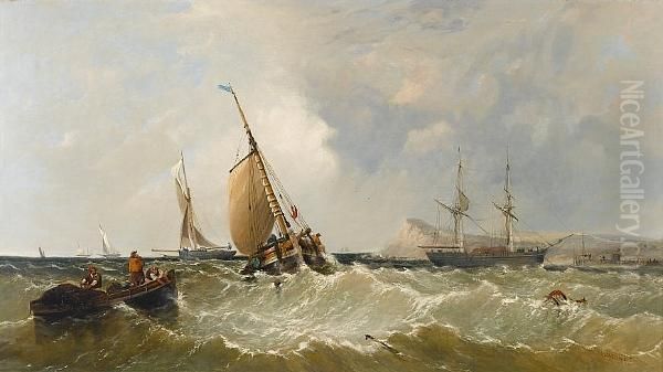 Hauling In The Nets Oil Painting by James M., Meadows Snr.