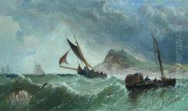 Boats In Stormy Seas Oil Painting by James M., Meadows Snr.