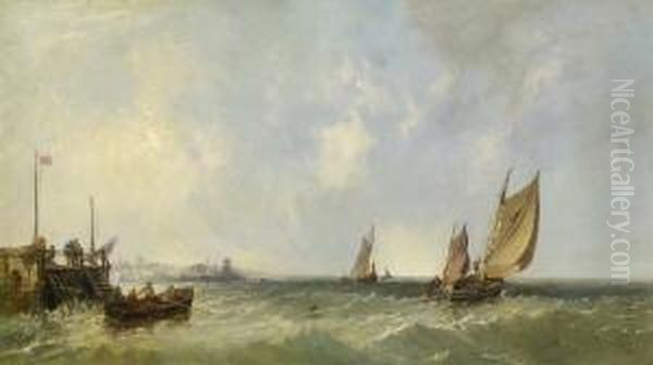 Fischerboote Und Ruderboot Vor Der
 Kuste. Oil Painting by James M., Meadows Snr.