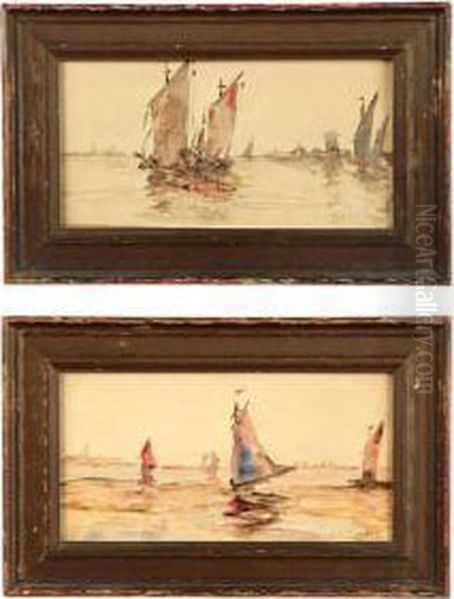 Sailing Ships On The Water Oil Painting by Lewis Henry Meakin