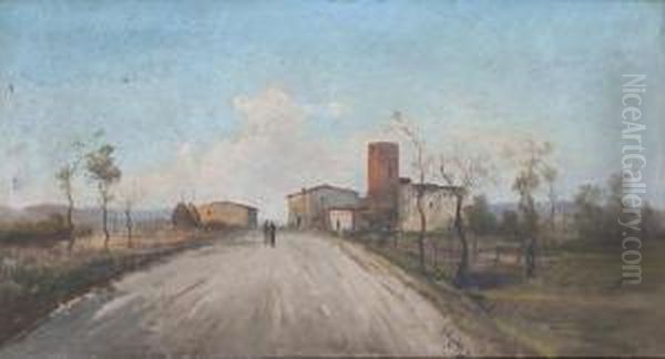 Viale Di Campagna Con Covoni E Figure Oil Painting by Lewis Henry Meakin