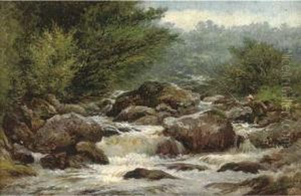 An Angler On The Rocks Of Dulyn Oil Painting by Henry Measham