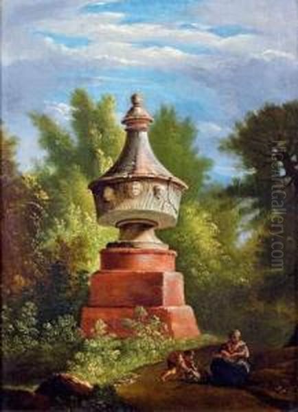 Mere Et Ses Enfants Se Reposant Au Pied D'un Monument Antique Oil Painting by Jacob Wilhelm Mechau