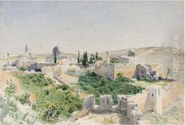 View Of The Temple Mount, Jerusalem Oil Painting by Adolf von Meckel