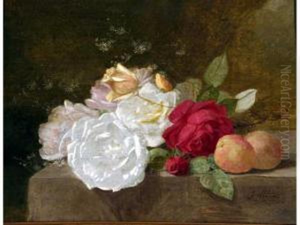 Nature Morte Aux Fleurs Huilesur Toile Signee En Bas A Droite 33,5x 41 Oil Painting by Jules Ferdinand Medard