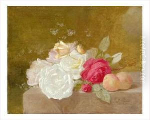 Roses Et Peches Oil Painting by Jules Ferdinand Medard