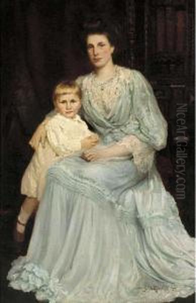 Portrait Of A Mother And Child Oil Painting by William J. Medcalf