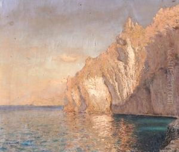 Calm Sea By A Rocky Coast Oil Painting by Pavel Romanovich Medem