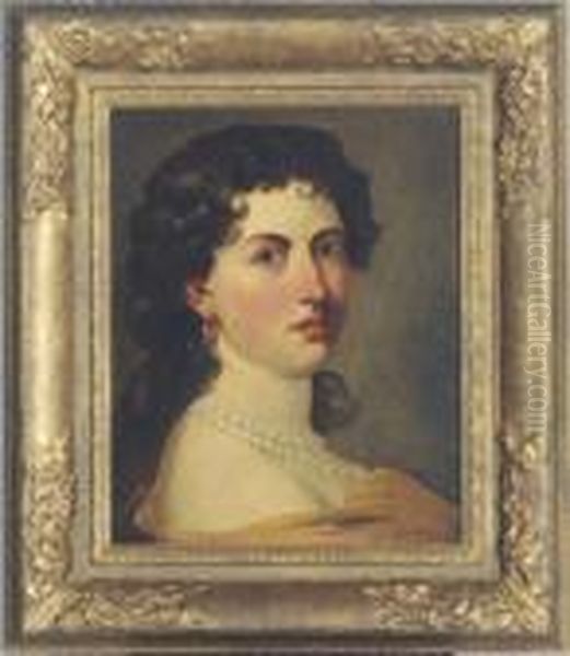 Portrait Of A Lady Wearing A Pearl Necklace Oil Painting by Sir John Baptist de Medina