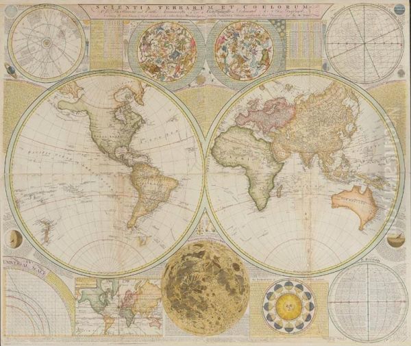 Scienta Terrarum Et Coelorum Or The Heavens And Earth Astronomically And Geographically Delineated And Display'd Containing The Most Curious And Useful Particulars In The Solar, Starry And Mundane Systems Oil Painting by Samuel Medley