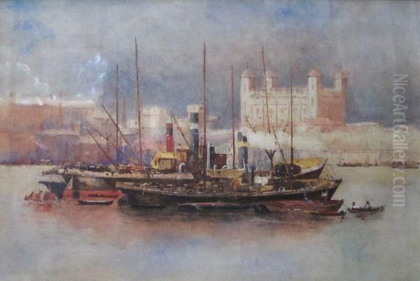 Thetower And Thames Oil Painting by Hubert James Medlycott