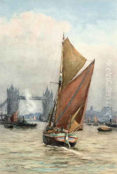 The Thames Barge 
Cicely Oil Painting by Hubert James Medlycott