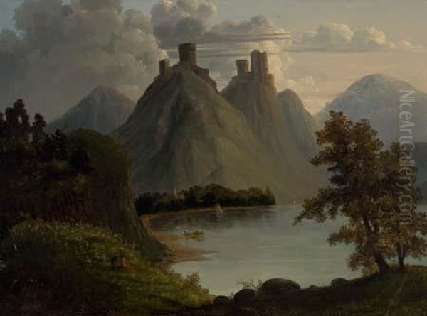 Liebenstein And Sternenfels On The Rhine. Oil Painting by Joseph Rusling Meeker