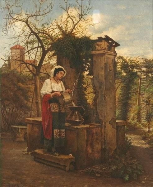 Italian Woman At The Well Oil Painting by Eugene Meeks