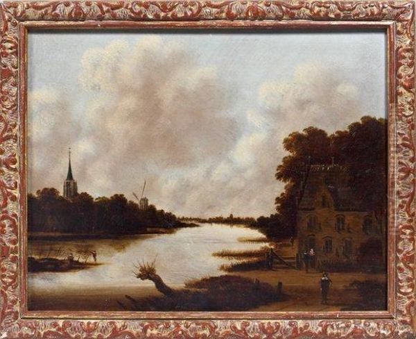 Paysage A L'eglise Et Au Moulin Oil Painting by Jan Meerhout