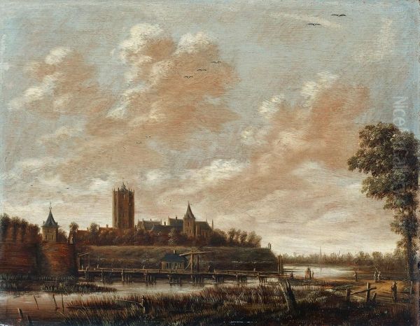 Flusslandschaft Mit Befestigter Stadt Oil Painting by Jan Meerhout