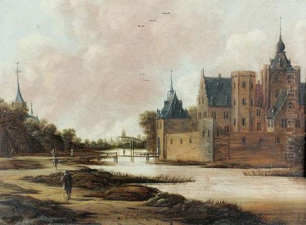 Ansicht Einer Stadt Mit Wasserburg. Oil Painting by Jan Meerhout