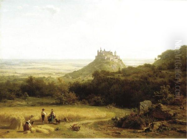 Haymaking By A Medieval Castle, Germany Oil Painting by Arnold Meermann