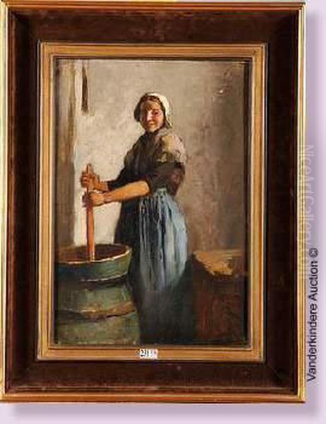 Femme Faisant Du Beurre Oil Painting by Frans Meerts