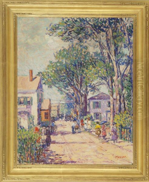 Summer Street Scene, Likely Provincetown, Ma Oil Painting by Lillian Burk Meeser