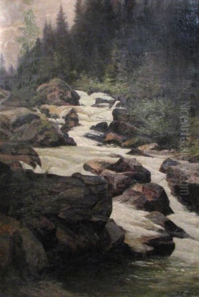 Mountain River Oil Painting by Joseph Megard