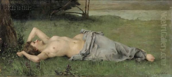 Portrait Of A Reclining Nude Oil Painting by Rene Mege Du Malmont