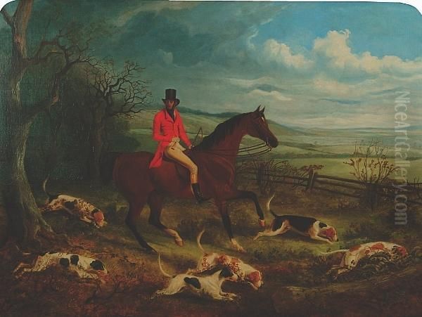 A Gentleman Hunting With Hounds Oil Painting by J. Turner Meggeson