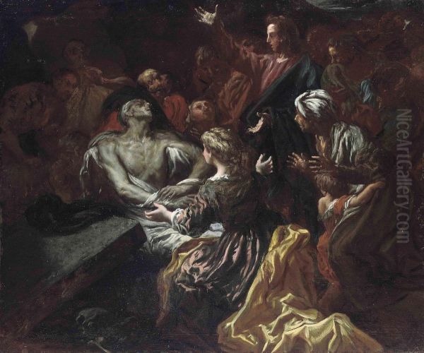 The Raising Of Lazarus Oil Painting by Lieven Mehus