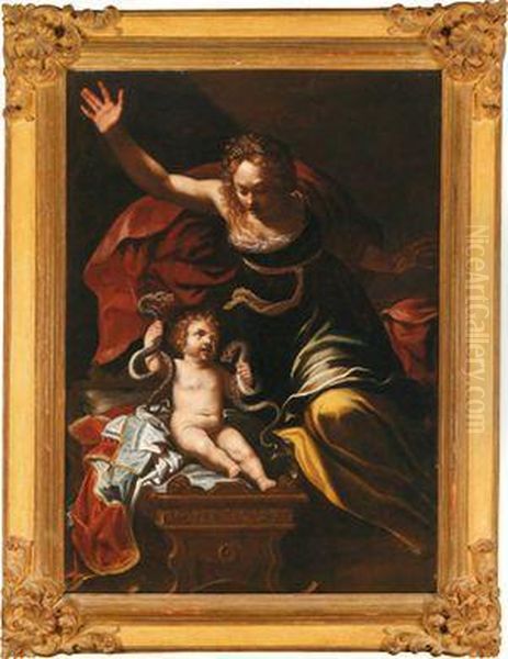 Szene Aus Der Kindheit Des Herkules; Scena Dell'infanzia Di Ercole Oil Painting by Bernardino Mei