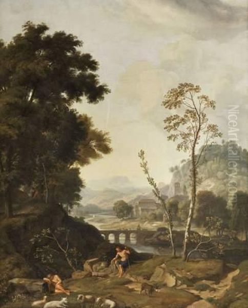 Le Repos Des Bergers Oil Painting by Albert Meijeringh