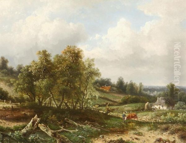 Hilly Landscape With Cowherd Oil Painting by Claas Hendrik Meiners