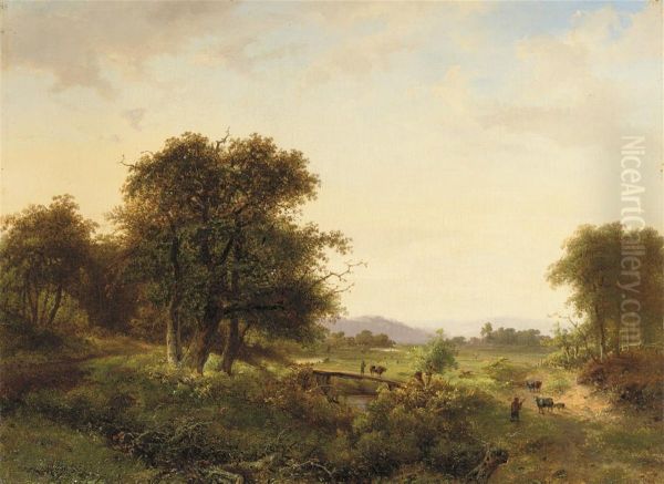 A Wooded Landscape With Figures Oil Painting by Claas Hendrik Meiners