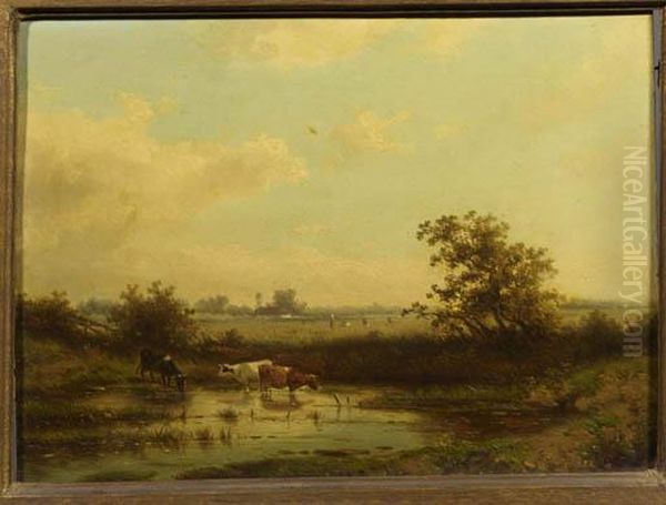 Watering Cattle Oil Painting by Claas Hendrik Meiners