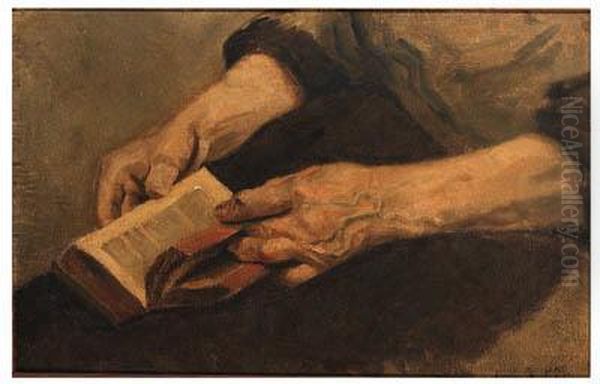 Hands Holding A Book- A Study Oil Painting by Piet Meiners