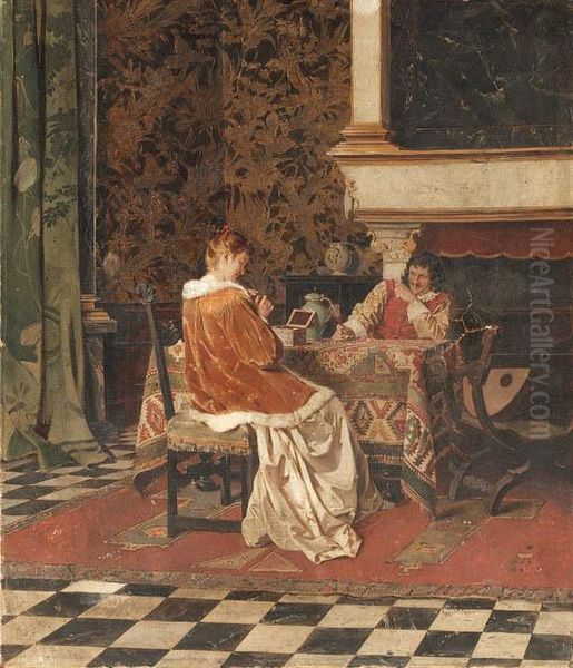 Figures In An Elegant Interior Oil Painting by Ernst Meisel