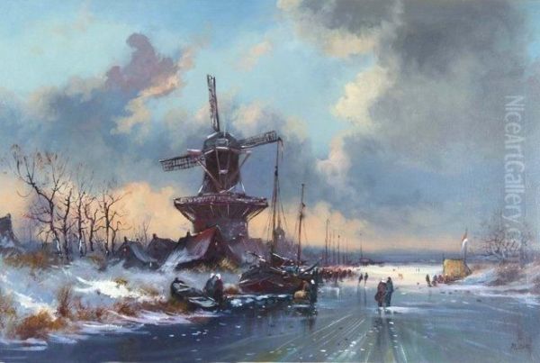 The Mill In Winter Oil Painting by A. Meisner