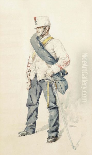 Two Studies Of Italian Soldiers (one Illustrated) Oil Painting by Jean-Louis-Ernest Meissonier