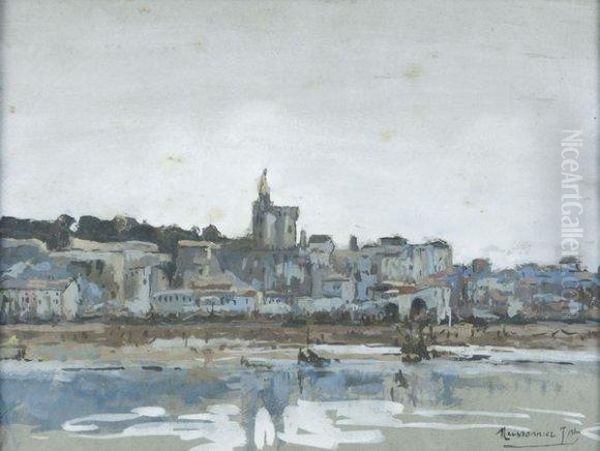 Vue D'avignon Depuis Le Rhone. Oil Painting by Joseph Francois X. Meissonnier