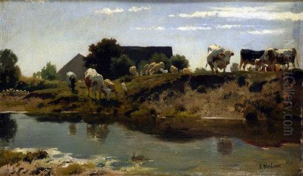 Cattle By The River Oil Painting by Ernest Meister