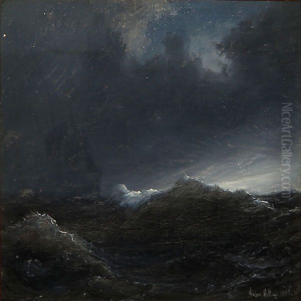 Seascape At Nighttime Oil Painting by Anton Melbye