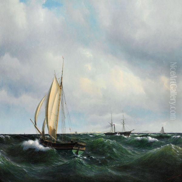 Stormfuld Eftermiddag I Skagerak Oil Painting by Vilhelm Melbye