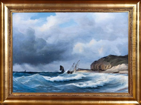 Ships By Cliff Coast Oil Painting by Vilhelm Melbye