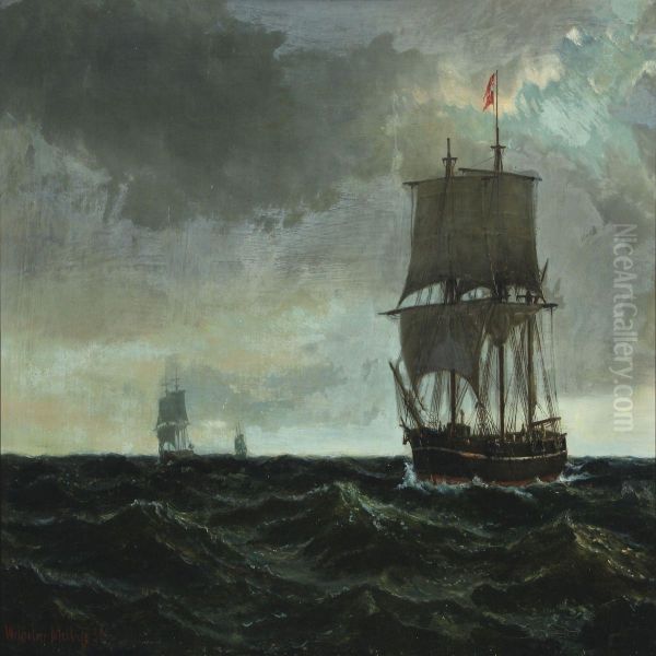 Seascape With Sailing Ships Oil Painting by Vilhelm Melbye