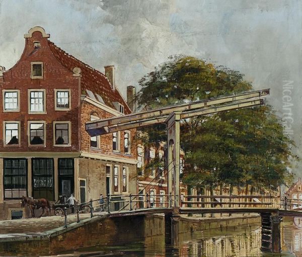 A View Of The Groenburgwal Andstaalstraat Oil Painting by Jan Hermanus Melcher Tilmes