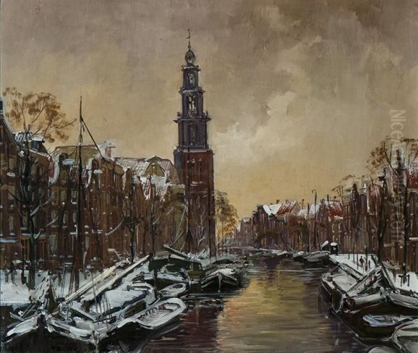 A View Of The Prinsengracht With Thewestertoren Oil Painting by Jan Hermanus Melcher Tilmes